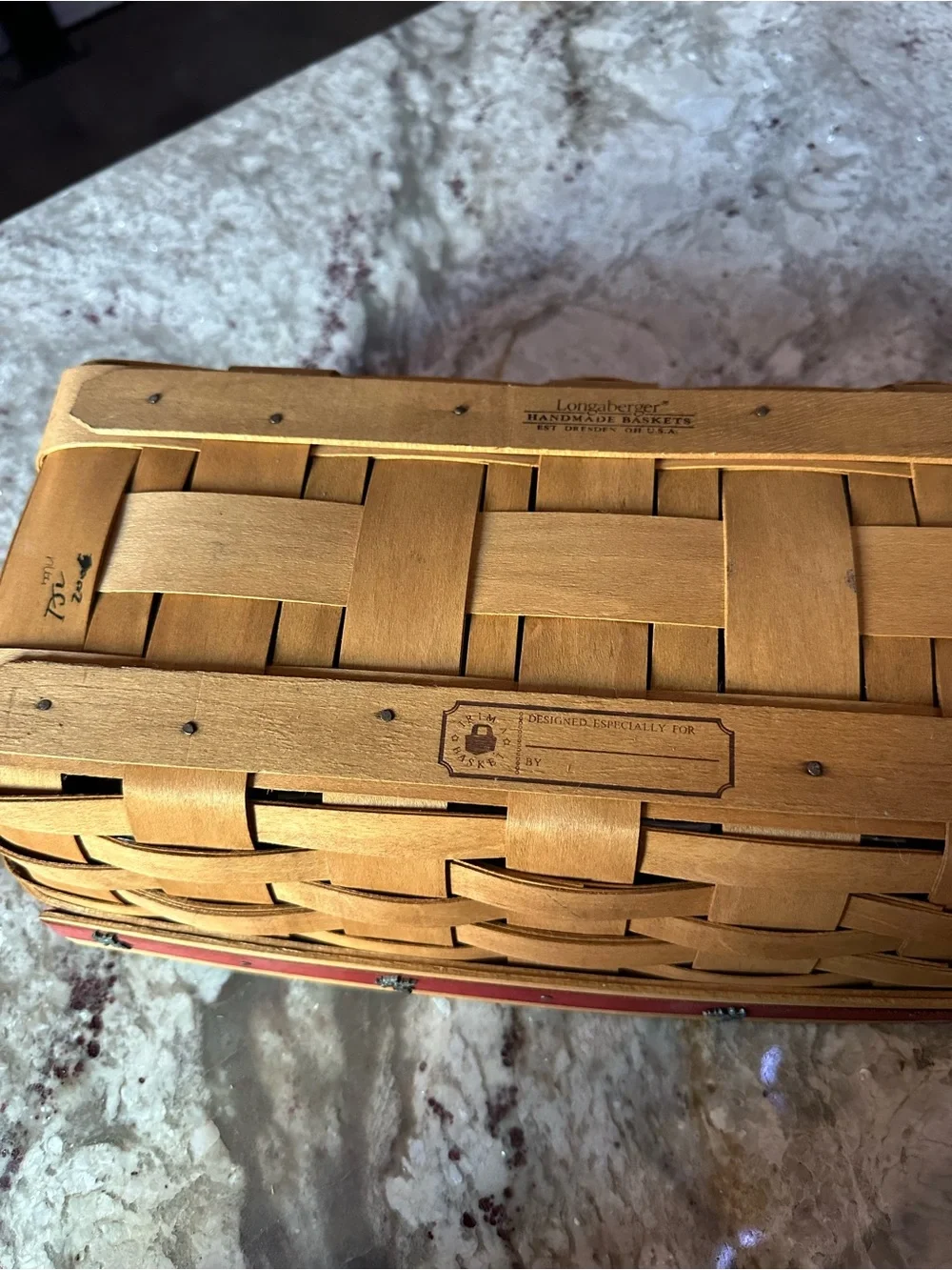 Longaberger Natural Basket with Red Accent and Glass Liner